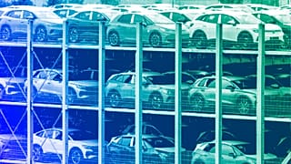 Electric vehicles at a factory in in Zwickau, eastern Germany, September 2023