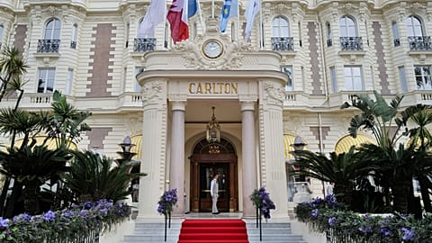The facade of a new "Carlton Hotel" is pictured on its inauguration day in Cannes, southeastern France, on March 13, 2023. Valery HACHE / AFP