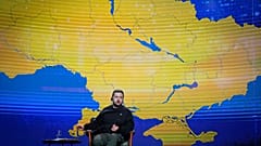 Ukrainian President Volodymyr Zelenskyy during his end-of-the-year news conference in Kyiv, Ukraine, Tuesday, Dec. 19, 2023. 