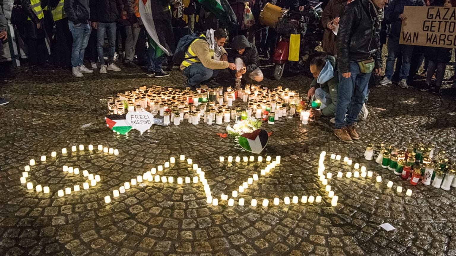 Hundreds of people gather for a rally in support for Gaza, on Christmas Eve in Amsterdam, Netherlands