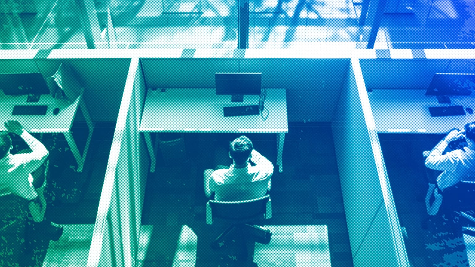 Les travailleurs dans un bureau en cubicule, illustration