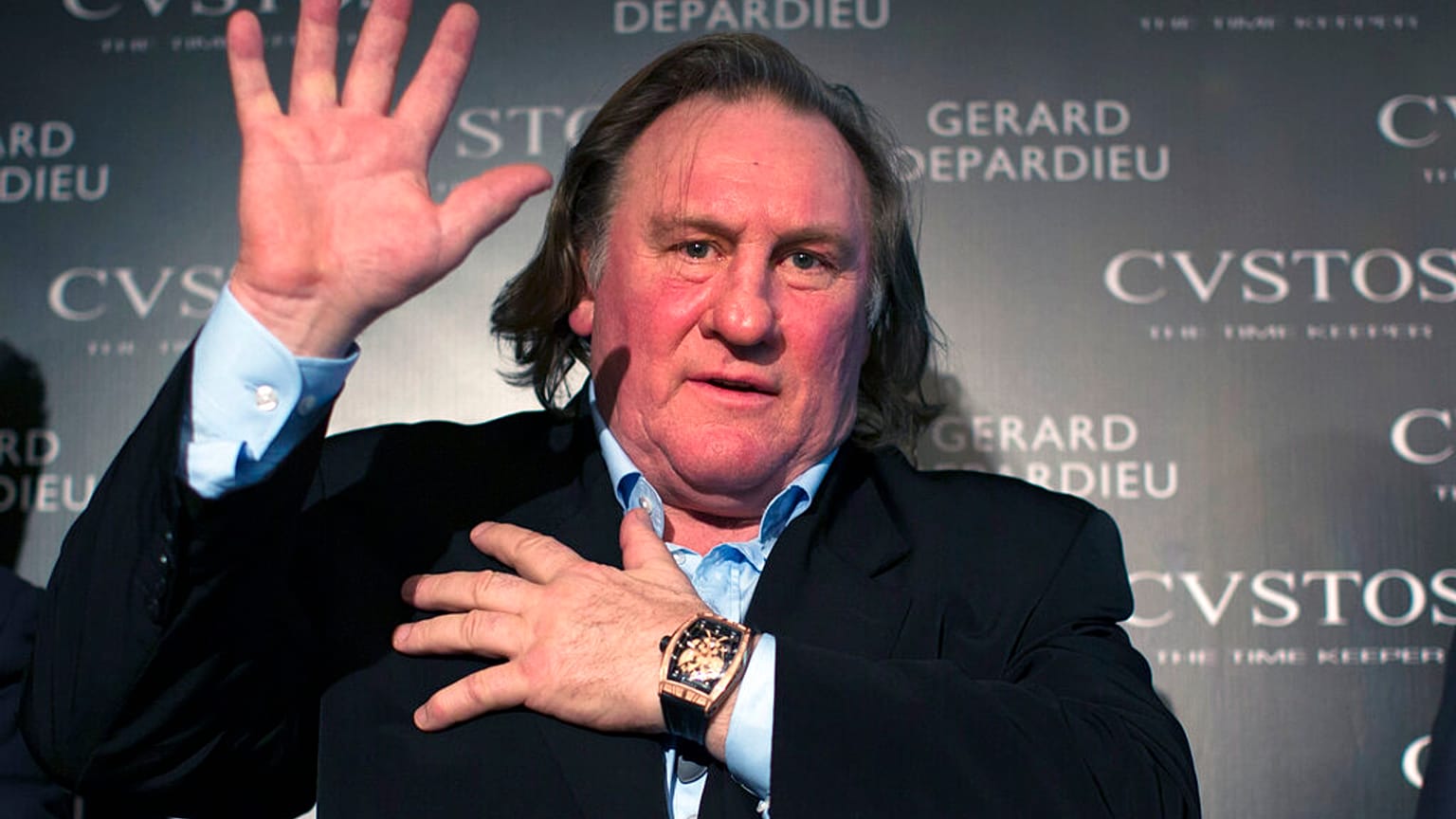 Gerard Depardieu egy svájci luxusóra bemutatóján Moszkvában, 2014. december 17-én