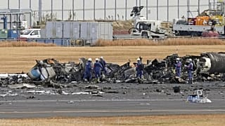 Ausgebrannter Airbus A350 nach der Kollision