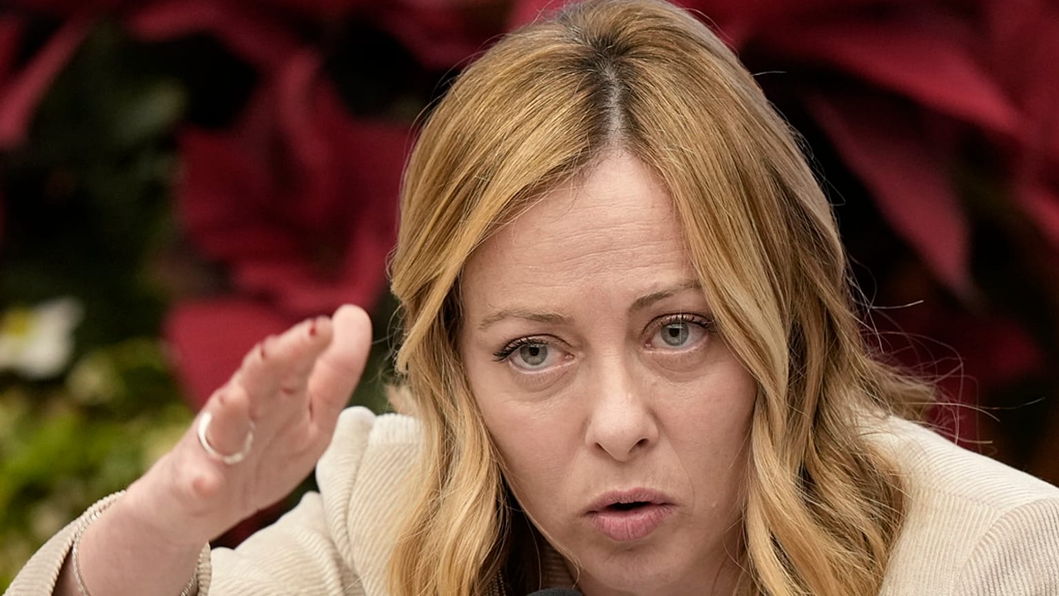 Italian Premier Giorgia Meloni answers journalists' questions during her year end press conference, in Rome