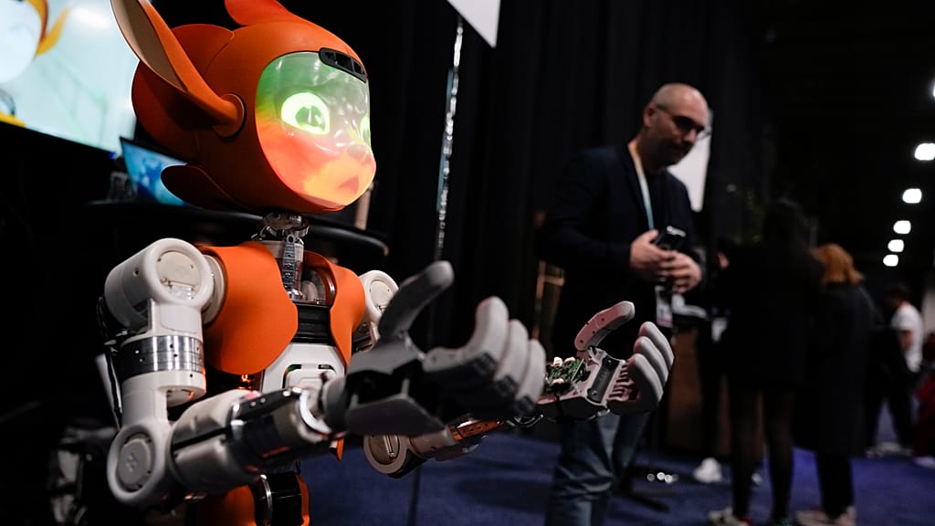 The Mirokai robot by Enchanted Tools is seen during CES Unveiled before the start of the CES tech show.