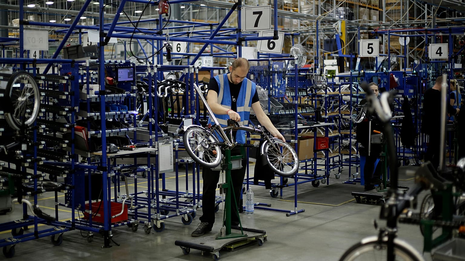 Brompton folding bicycles are assembled by hand at the Brompton factory in west London, Tuesday, Nov. 24, 2020. 