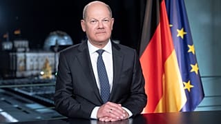 Le chancelier allemand Olaf Scholz lors de son discours du Nouvel An à la chancellerie à Berlin, Allemagne, vendredi 29 décembre 2023.