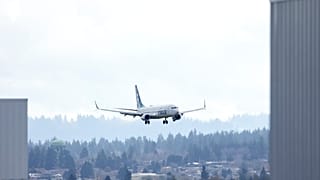 An Alaska Airlines Boeing 737-990ER flight 337 from Fort Lauderdale, Fla., lands at Portland International Airport in Portland, Ore., Saturday, Jan. 6, 2024. 