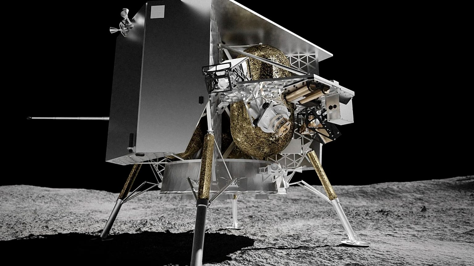 Astrobotic Technology tarafından basınla paylaşılan illüstrasyonda, 'Peregrine' uzay aracı Ay yüzeyinde tasvir ediliyor