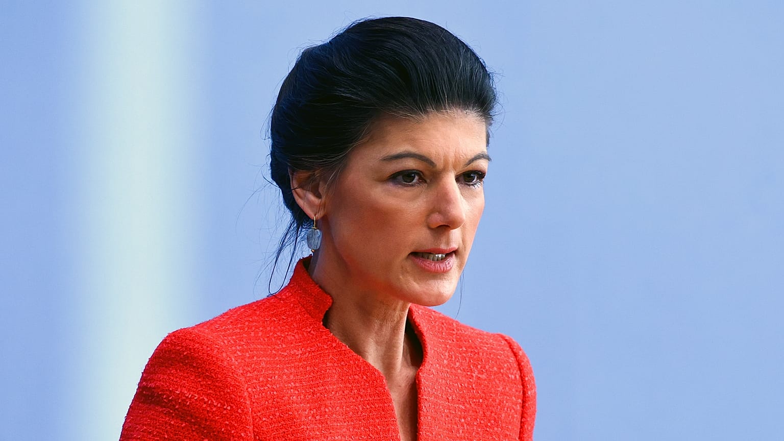 Sahra Wagenknecht sajtóértekezleten jelenti be az általa létrehozott párt megalakulását Berlinben 2024. január 8-án. 