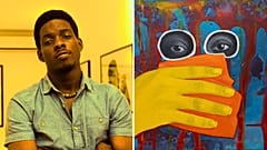 Ken Nwadiogbu photographer (left), 'Speak less, See more' 2023 (right) 