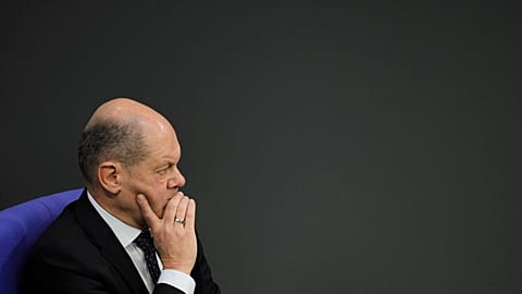 German Chancellor Olaf Scholz attends a debate about Germany's budget crisis at the parliament Bundestag in Berlin, Germany, Tuesday, Nov. 28, 2023.