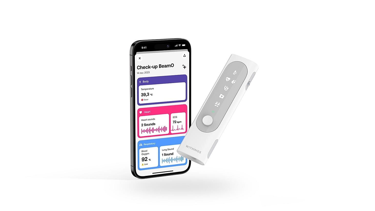 Withing's 4-in-1 home health check tool, the BeamO, unveiled at CES in Las Vegas.