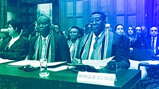 South African Ambassador Vusimuzi Madonsela and Minister of Justice Ronald Lamola during the opening of the hearings at the ICJ in The Hague, 11 January 2024