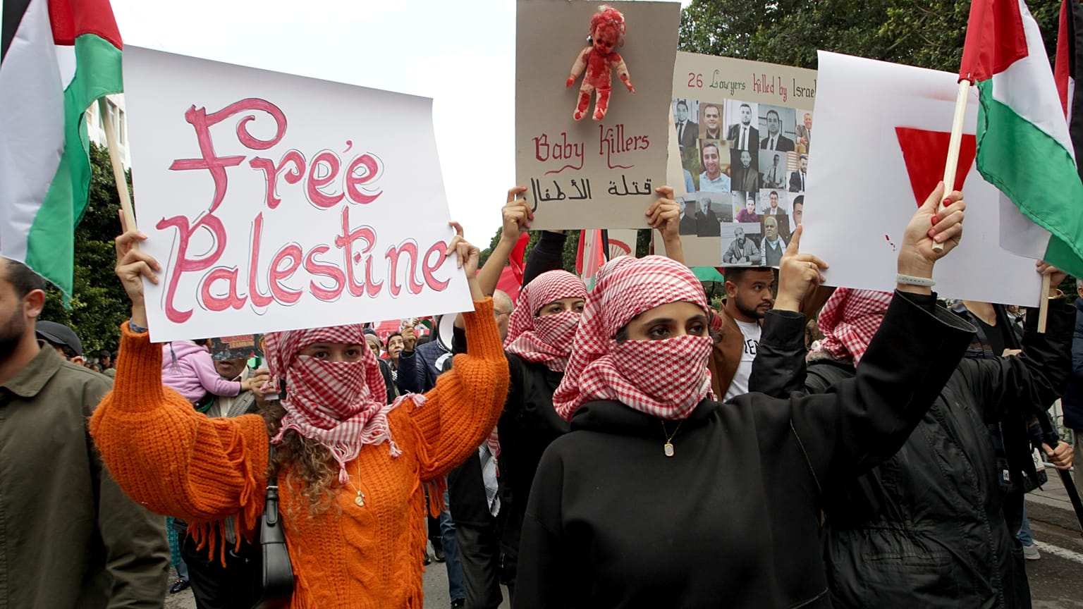 تونسيون يلوحون بالأعلام ويرددون شعارات تضامنا مع الفلسطينيين