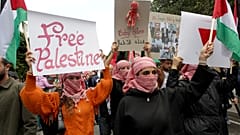 تونسيون يلوحون بالأعلام ويرددون شعارات تضامنا مع الفلسطينيين