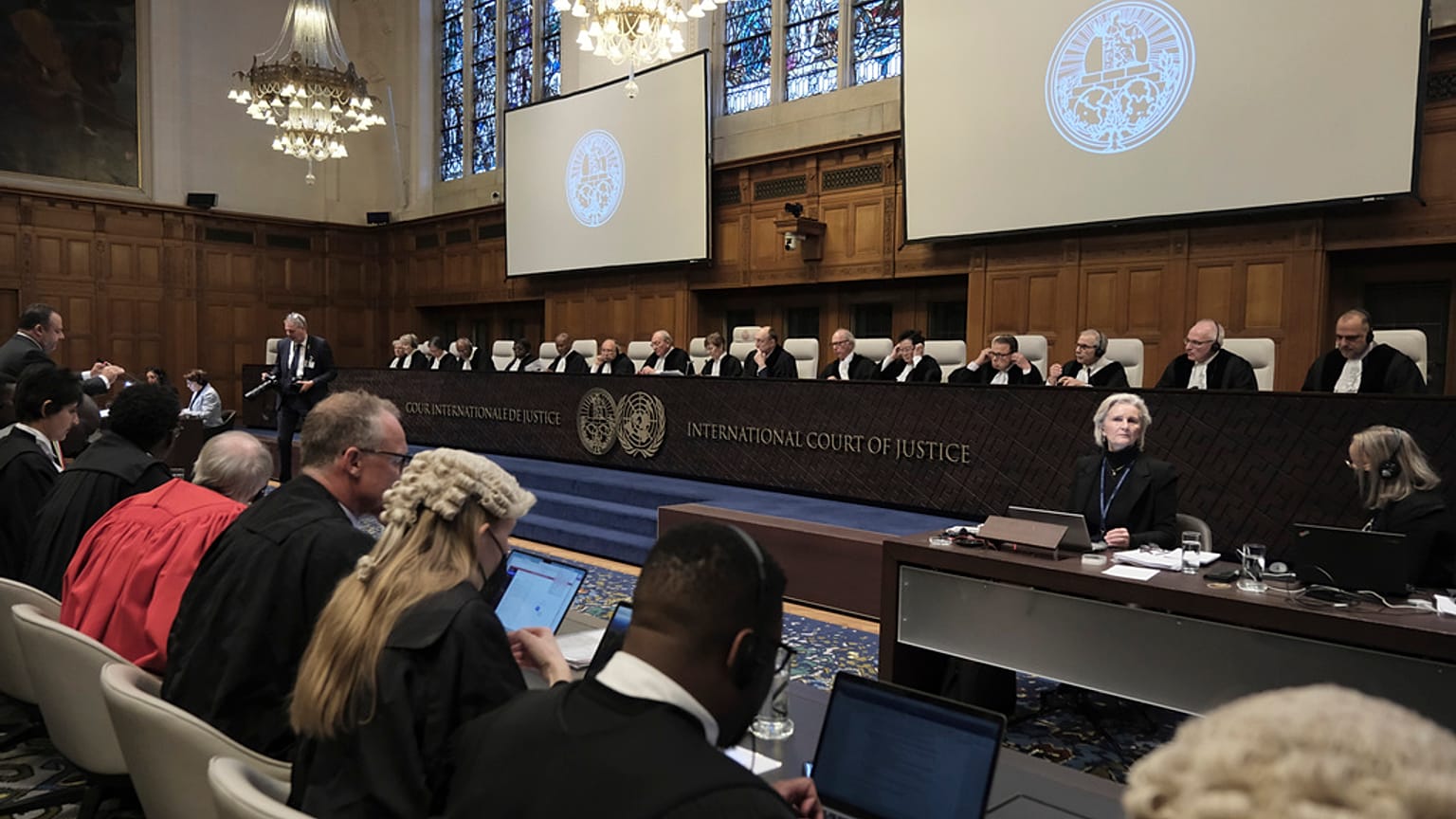 Güney Afrika'nın, Uluslararası Adalet Divanı'nda İsrail aleyhine açtığı 'soykırım' davasının görüldüğü salon