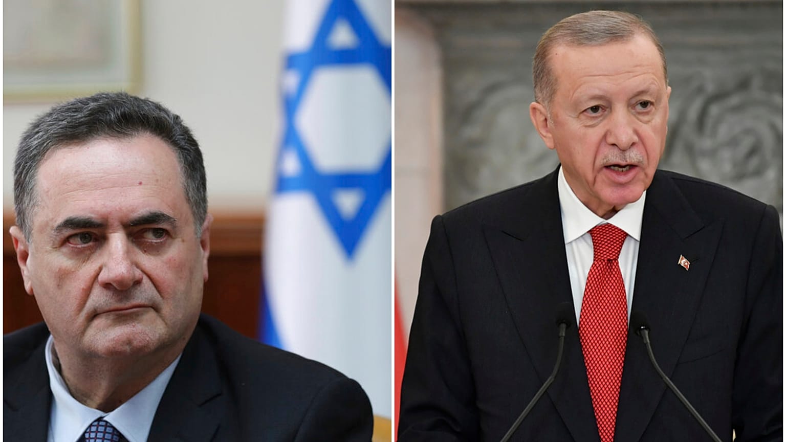 İsrail Dışişleri Bakanı İsrael Katz (solda), Cumhurbaşanı Recep Tayyip Erdoğan