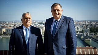 Orbán Viktor miniszterelnök és Milorad Dodik, a boszniai Szerb Köztársaság elnöke a Karmelita kolostorban 2023. október 2-án