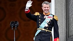 Denmark's new King Frederik X waves from the balcony of Christiansborg Palace in Copenhagen, Denmark on Sunday