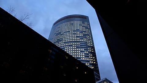  Lights are on at the world headquarters of Goldman Sachs in New York on Jan. 24, 2023.