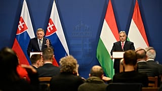 Il primo ministro slovacco Robert Fico e il primo ministro ungherese Viktor Orban durante una conferenza stampa a Budapest, 16 gennaio 2024