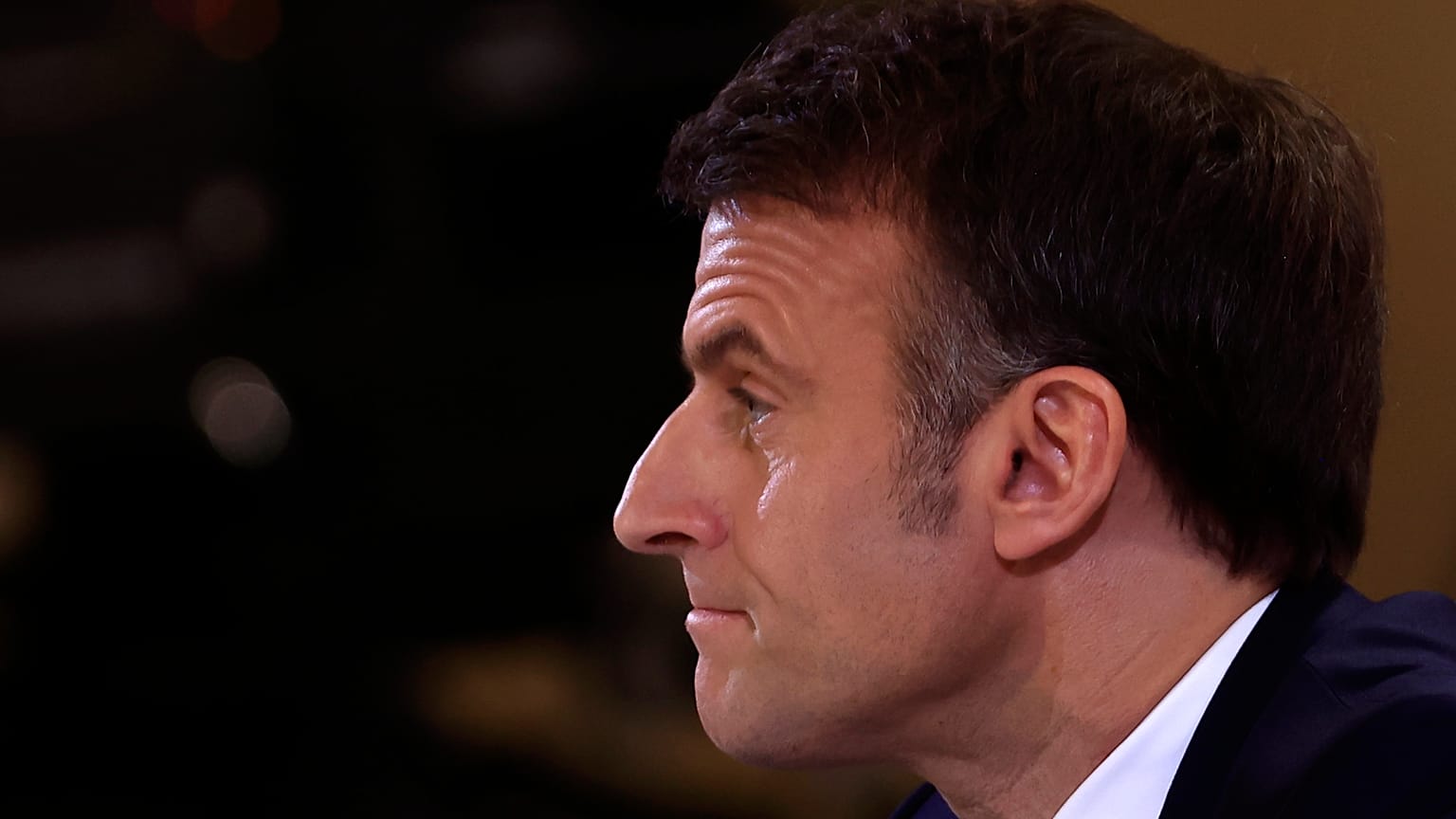 French President Emmanuel Macron listens to a question during his first prime-time news conference to announce his top priorities for the year on 16 January 2024.