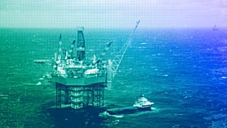 A view of a supply ship at the Edvard Grieg oil field in the North Sea, February 2016