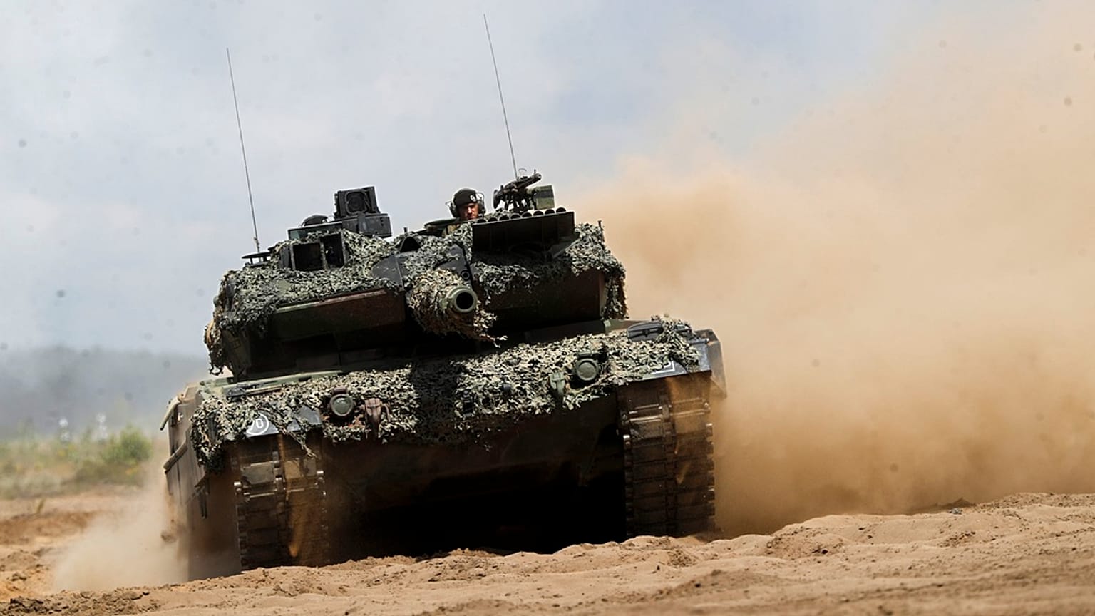 FILE - A Germany army Main battle tank Leopard 2A6 takes part in the Lithuanian-German military exercise north of the capital Vilnius, Lithuania on Monday, June 26, 2023. 