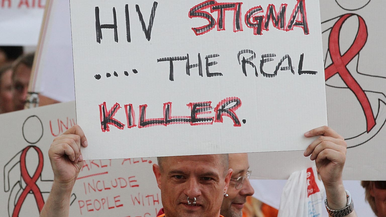 Protesters demand more support for AIDS victims at a protest in Vienna, Austria, in July 2010.
