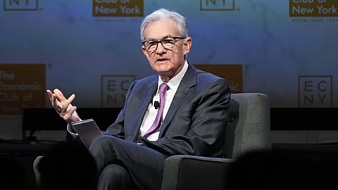 Federal Reserve Chairman Jerome Powell speaks at a meeting of the Economic Club of New York. Oct. 19, 2023.