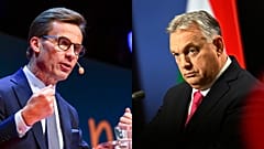 İsveç Başbakanı Ulf Kristersson (sol), Macaristan Başbakanı Viktor Orban