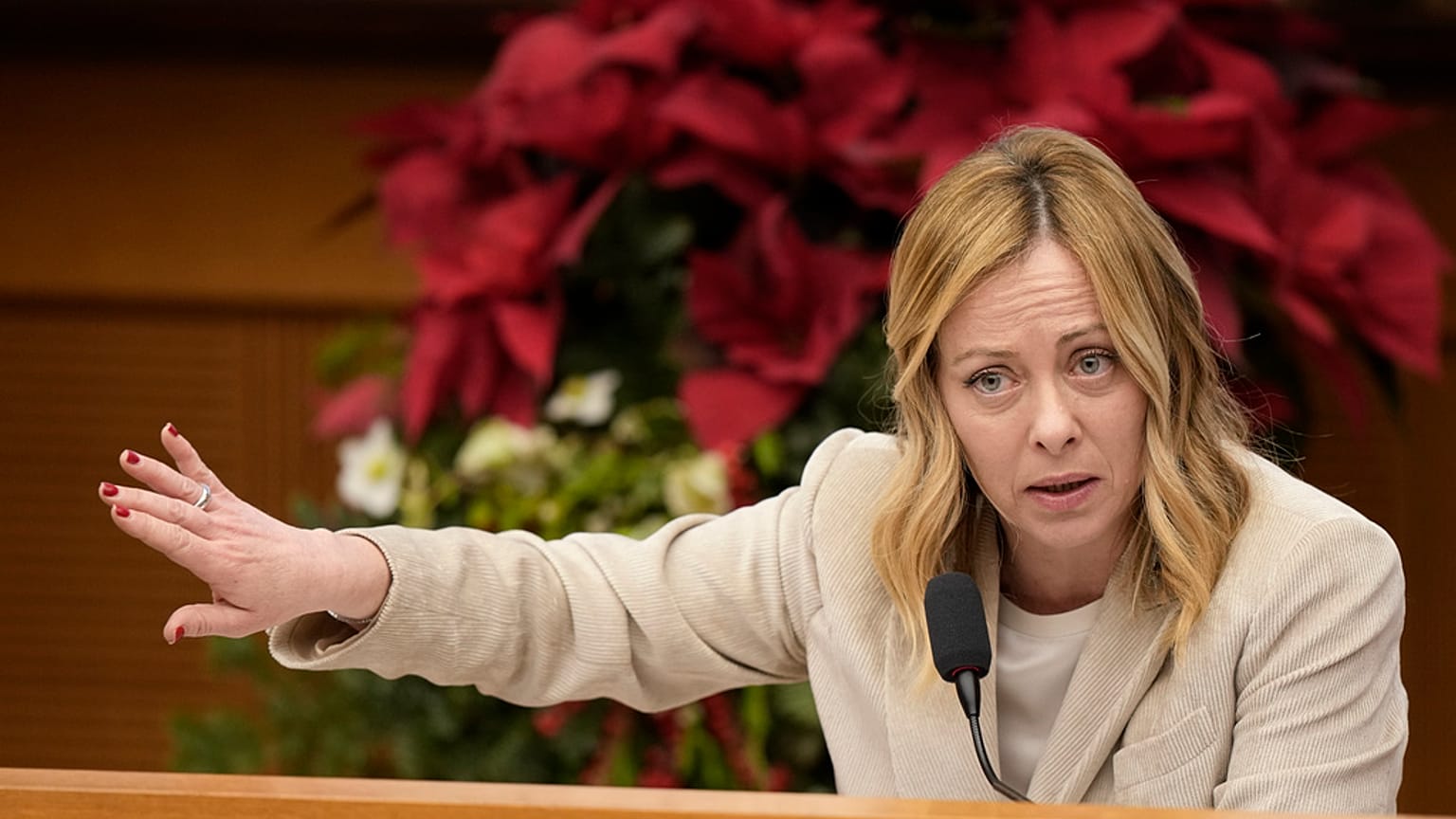 La Première ministre italienne Giorgia Meloni lors d'une conférence de presse à Rome, le 4 janvier 2024.