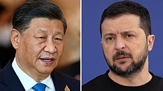 Çin Devlet Başkanı Şi Cinping (sol), Ukrayna Devlet Başkanı Vladimir Zelenskiy 