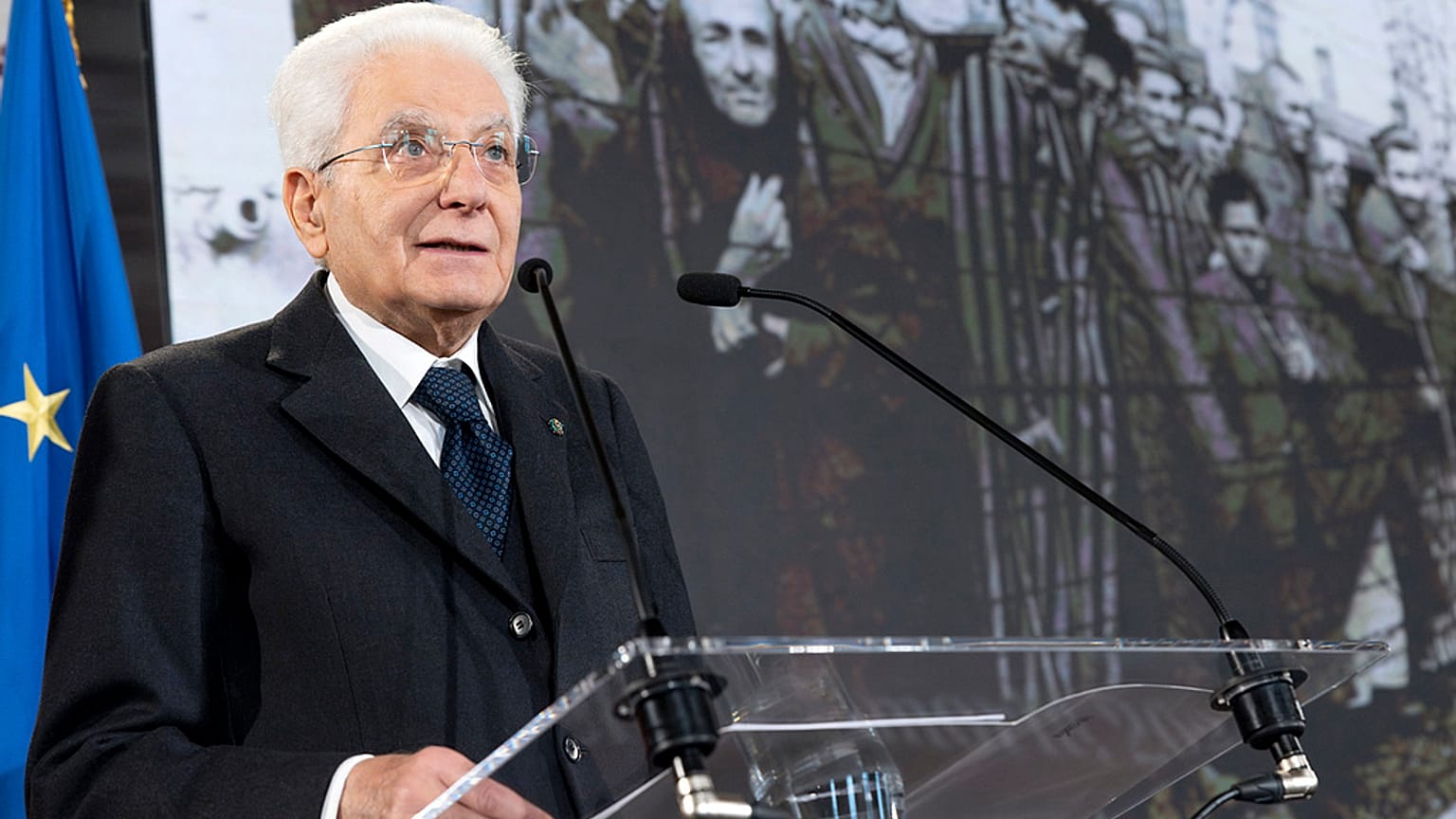 Italian President Sergio Mattarella delivers his speech in Rome Friday, Jan. 26, 2024. 