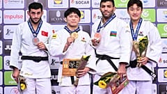Podium des -81 kg au grand Prix du Portugal, samedi 28 janvier 2024.