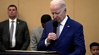 President Joe Biden bows his head in a moment of silence for the three American troops killed Sunday, Jan. 28, 2024