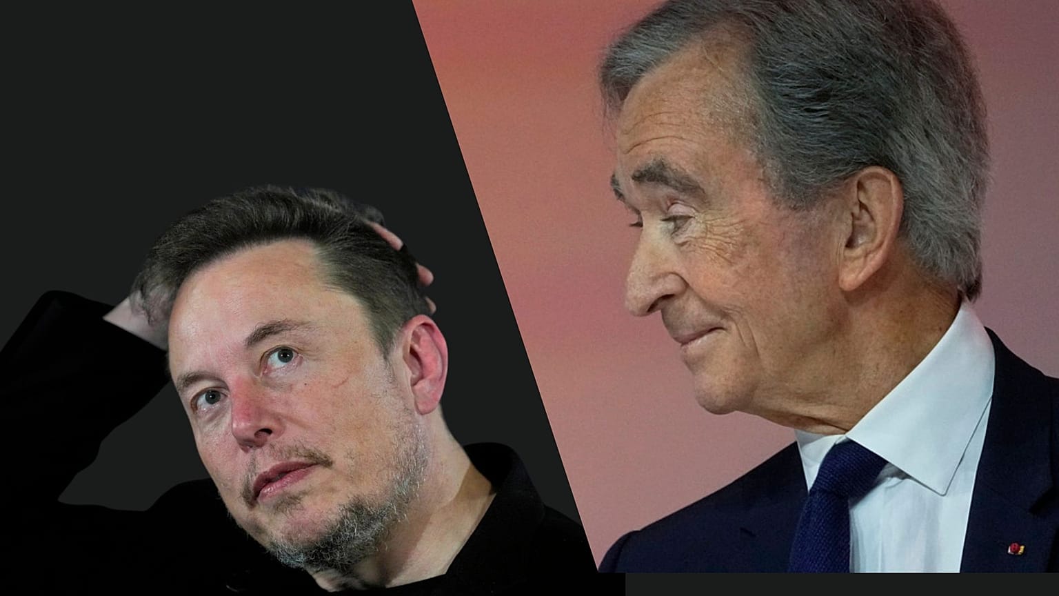 Elon Musk, CEO von Tesla Motors, links, Bernard Arnault, CEO des Luxuskonzerns LVMH, rechts