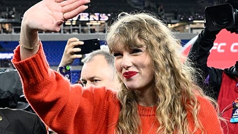 Taylor Swift waves after the AFC Championship NFL football game between the Baltimore Ravens and the Kansas City Chiefs, Sunday, Jan. 28, 2024