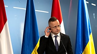 Глава МИД Венгрии Петер Сийярто на пресс-конференции в Ужгороде после переговоров с украинским коллегой