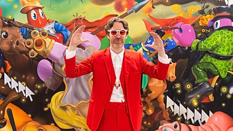 Pop artist Philip Colbert poses at his latest exhibition "House Of The Lobster" at Museo Archeologico Nazionale 