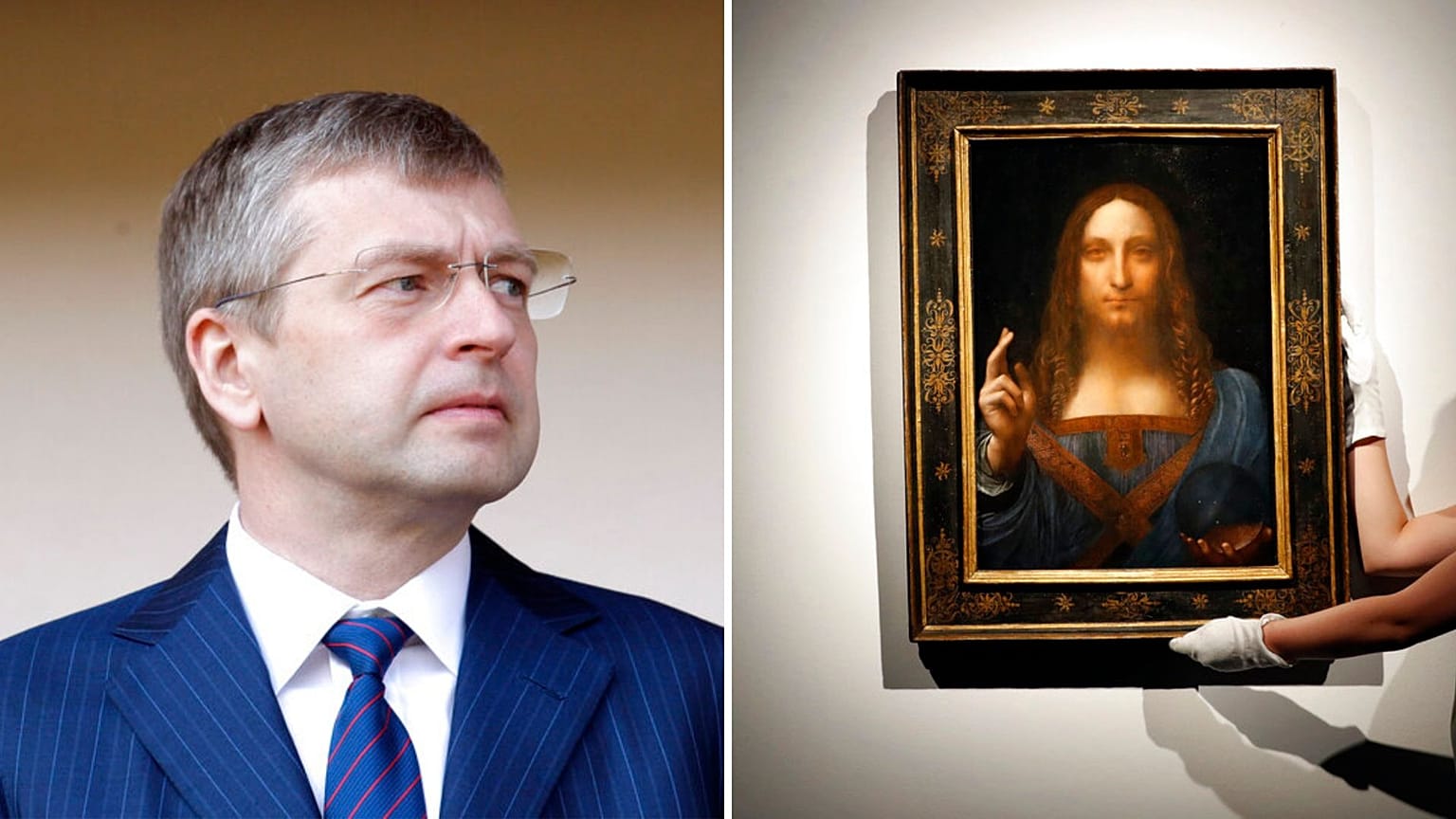 Russian billionaire Dmitry Rybolovlev (left),  Leonardo Da Vinci's "Salvator Mundi" painting (right). 