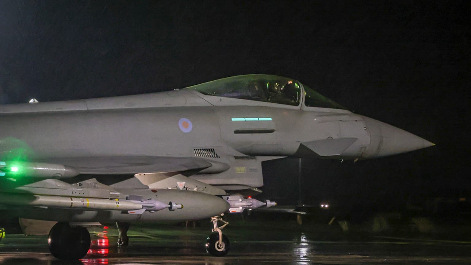 Royal Air Force Typhoon FGR4 takes off to carry out air strikes against Houthi military targets in Yemen, from RAF Akrotiri, Cyprus, Monday, Jan. 22, 2024.
