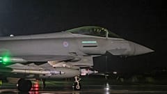 Royal Air Force Typhoon FGR4 takes off to carry out air strikes against Houthi military targets in Yemen, from RAF Akrotiri, Cyprus, Monday, Jan. 22, 2024.
