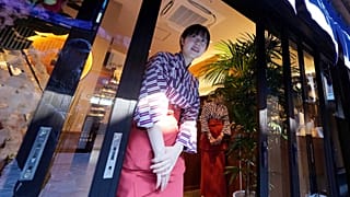 Staff members wait for guests at an eel restaurant at "Toyosu Senkyaku Banrai," an Edo Period-themed hot spring complex at Toyosu Market, Jan. 29 2024, Tokyo