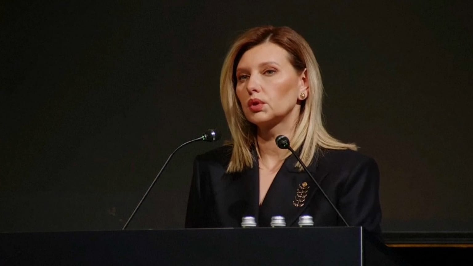 Olena Zelenska, durante una conferencia en Riga, Letonia, el 1 de febrero de 2024.