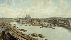 Le tableau "Vue panoramique de Paris en 1588, depuis les toits du Louvre, avec le Pont-Neuf en construction" de Théodore-Josef-Herbert.