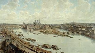 Le tableau "Vue panoramique de Paris en 1588, depuis les toits du Louvre, avec le Pont-Neuf en construction" de Théodore-Josef-Herbert.