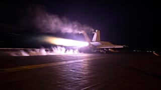 This image provided by the U.S. Navy shows an aircraft launching from USS Dwight D. Eisenhower (CVN 69) during flight operations in the Red Sea, Jan. 22, 2024. 