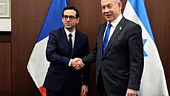  Le Premier ministre israélien Benjamin Netanyahu et le ministre français des Affaires étrangères Stéphane Séjourne à Jérusalem, lsraël, lundi 5 février 2024.